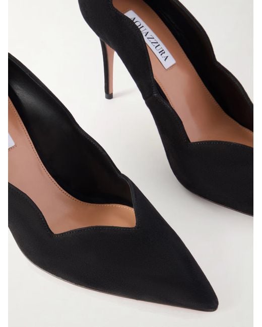 Aquazzura Black Scalloped Suede Pumps