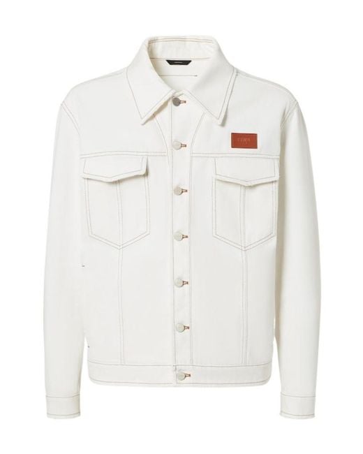 Fendi White Logo Patch Oversized Jeans Jacket for men