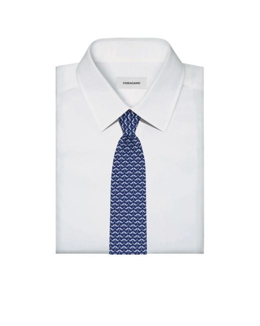 Ferragamo Blue Tales Print Silk Tie for men
