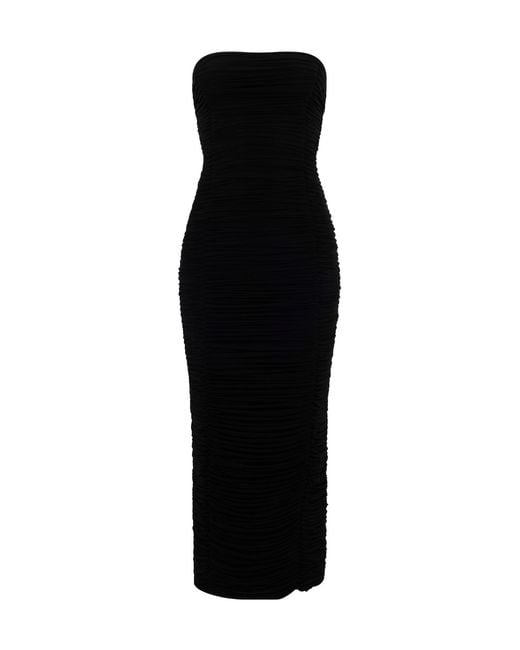 Magda Butrym Black Strapless Ruched Midi Dress