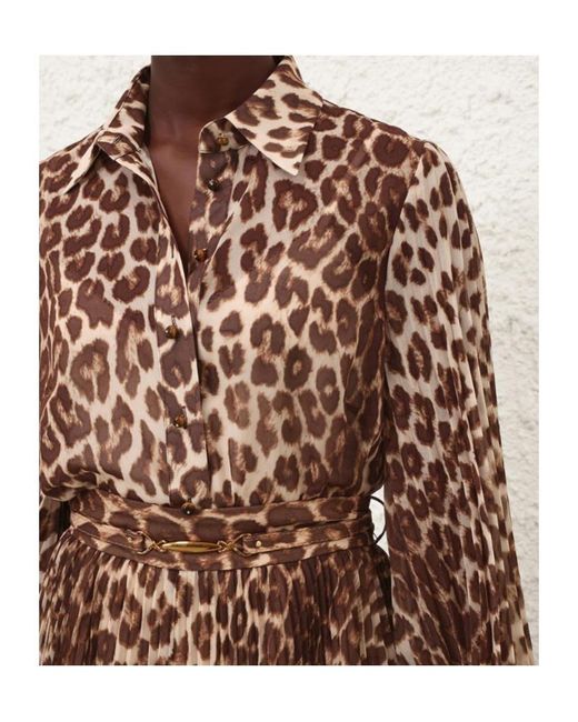Zimmermann Brown Sunray Collared Printed Top