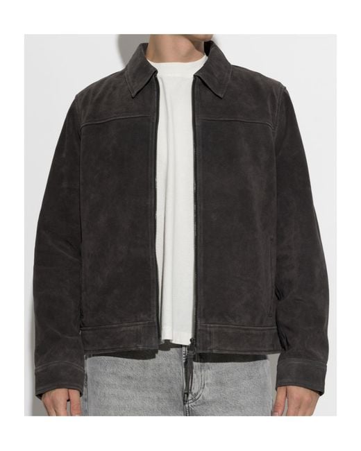 AllSaints Black Collared Long-Sleeved Leather Jacket for men
