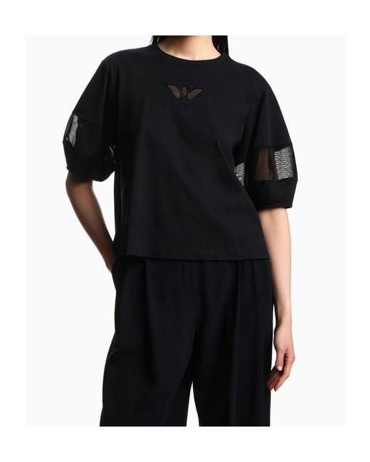 Emporio Armani Blue Mesh Panelled Crewneck T-Shirt