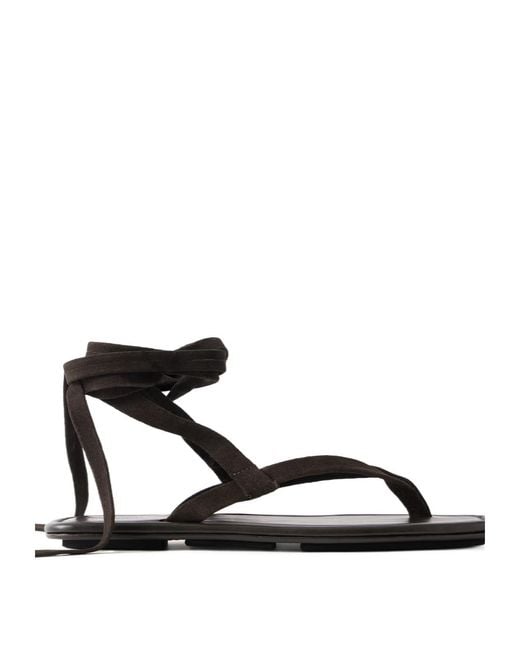 St. Agni Black Flat Ankle Strap Sandals