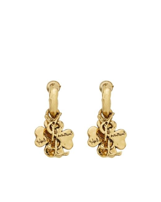 Saint Laurent Metallic Cassandre Lucky Charm Hoop Earrings