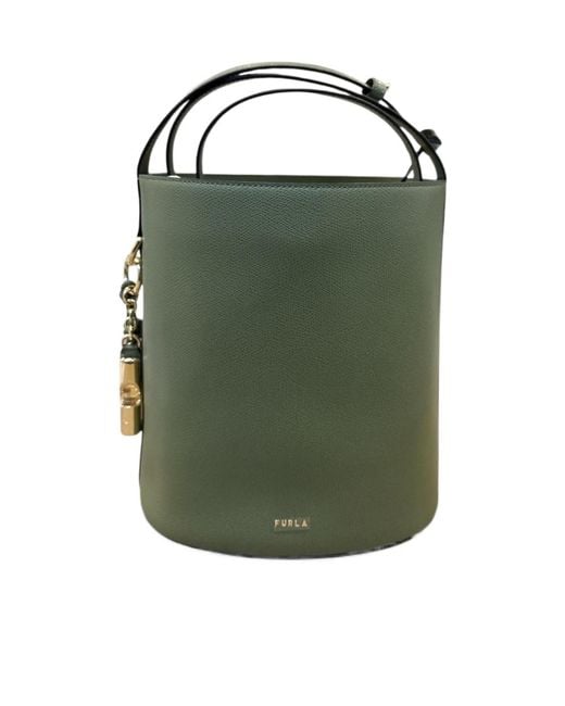 Furla Green Roxie S Logo Detail Bucket Bag
