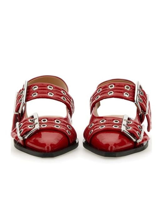 Ganni Red Feminine Buckle Slingback Ballerinas