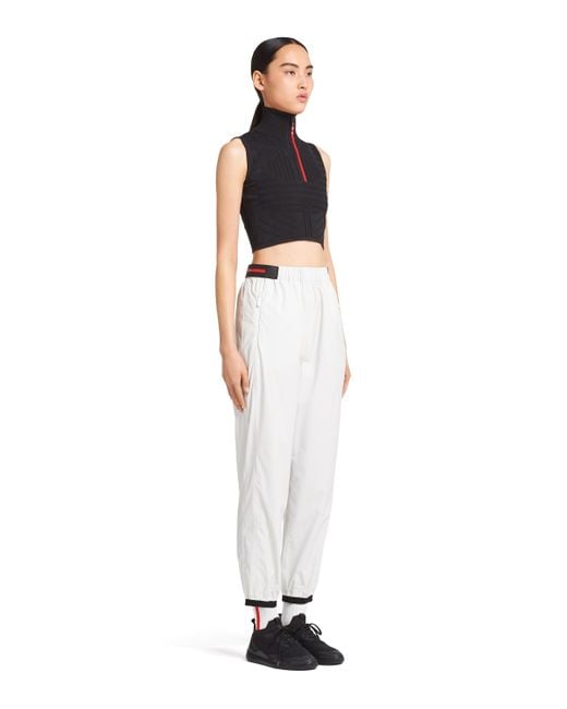 Prada White Light Nylon Wide-Leg Pants