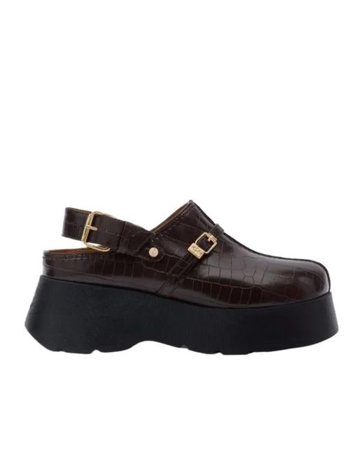 Ganni Black Crocodile-Effect Buckle Pumps