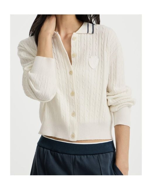 Brunello Cucinelli White Cashmere Cable-Knit Polo Shirt With Logo