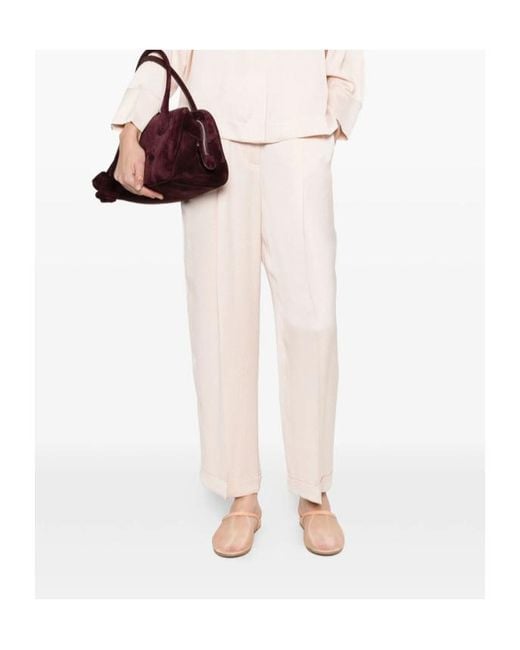 Peserico White Pleated Flared Trousers