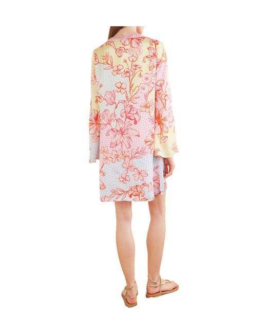 Mary Katrantzou Pink Checked Floral-Print Satin Midi Dress