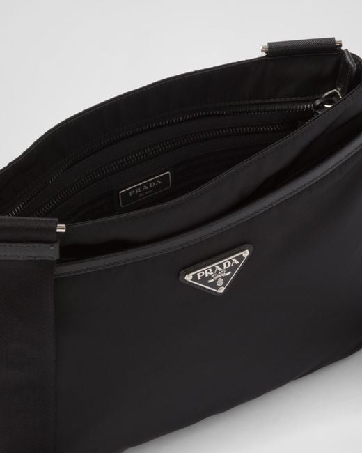 Prada Black Logo Plaque Zipped Messenger Bag for men