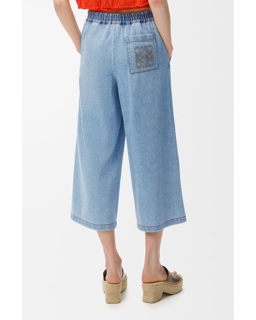 Loewe Blue Topstitched Anagram Cropped Jeans