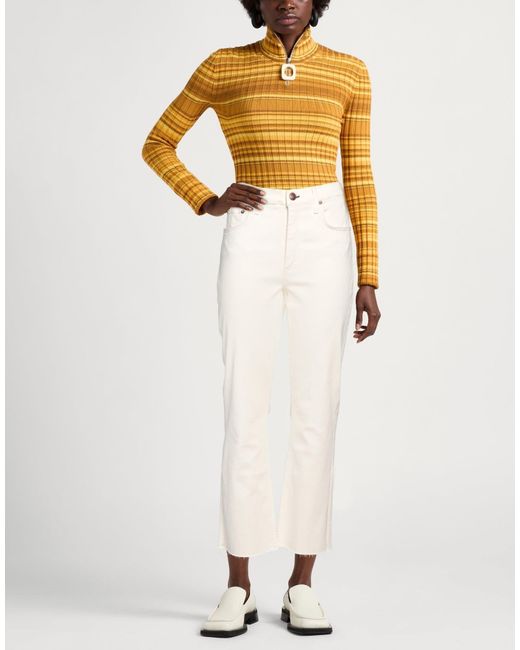 Rag & Bone White Solid Color Straight Leg Trousers With Fringe Hem