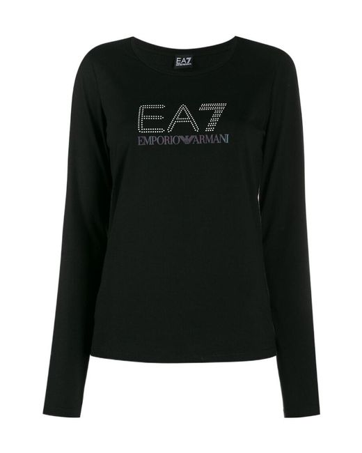 EA7 Black T-Shirt With Round Neck And Long Sleeves