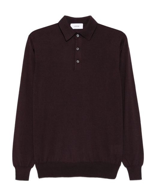Lardini Purple Half-Button Long Sleeved Polo Shirt for men