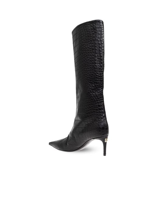 Dolce & Gabbana Black Dg Logo Plaque Embossed Boots