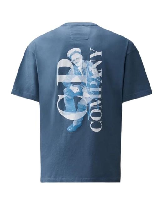 C P Company Blue Logo-Print T-Shirt for men