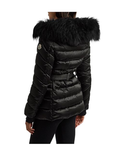 Moncler Black Hooded Waist-Cinched Down Jacket