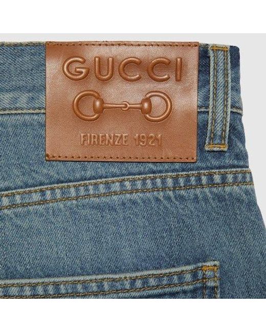 Gucci Blue Logo Patch Straight-Leg Jeans for men