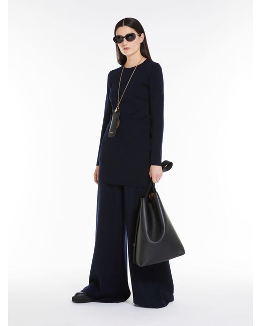 Max Mara Blue Wool Round-Neck Dress