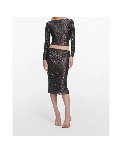 Self-Portrait Gray Embellished Midi Skirt