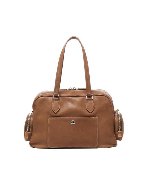 Miu Miu Logo-Embossed Zipped Tote Bag in Brown | Lyst