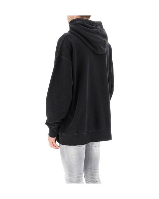 DSquared² Black Logo Printed Drawstring Hoodie for men