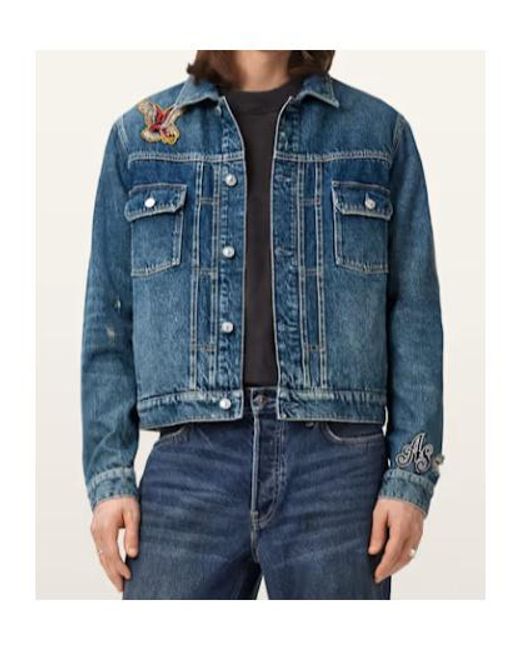 AllSaints Blue Exile Slim Fit Denim Patch Jacket for men