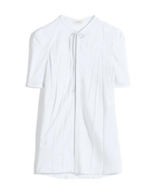 Lemaire White Pleated Short-Sleeve Top