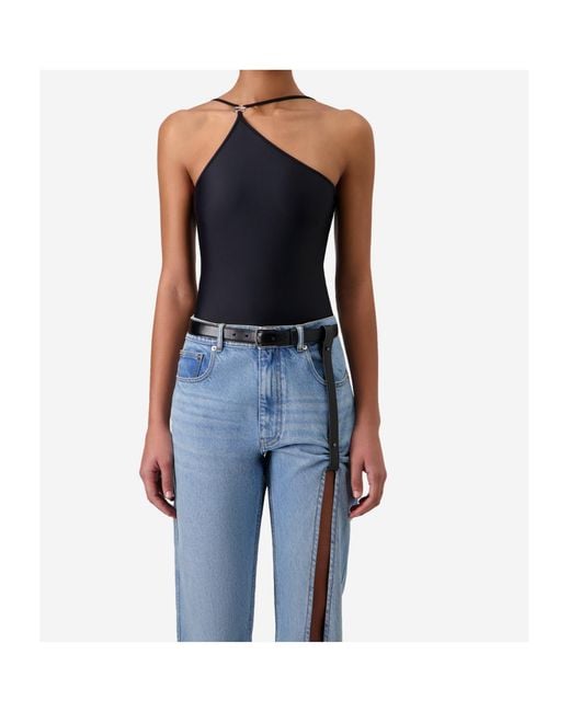 Coperni Blue One Shoulder Asymmetric Swimsuit