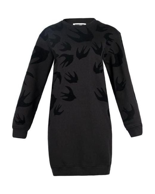 McQ Alexander McQueen Black Logo Long-Sleeved Dress