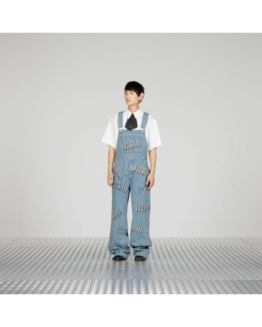 Gucci Blue Graphic Printed Denim Dungaree for men
