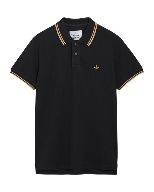 Vivienne Westwood Black Logo-Embroidered Piqué Cotton Polo Shirt for men