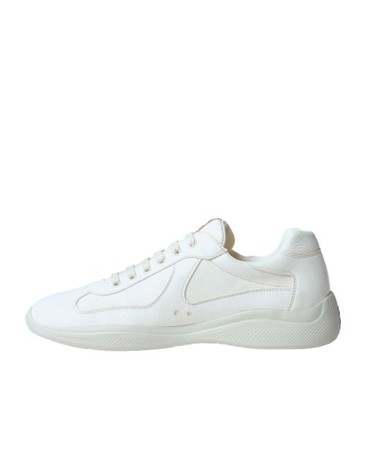 Prada White Logo Detailed Lace-Up Sneakers for men