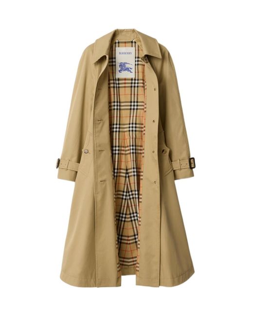 Burberry Natural Long Gabardine Ellingham Fit-And-Flare Car Coat