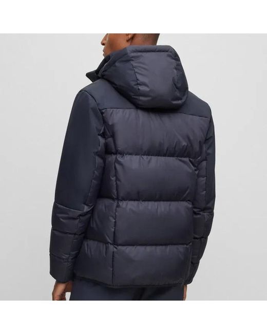 Boss Blue Logo Hooded Down Jacket for men