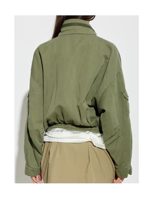 Balmain Green Cropped Twill Bomber Jacket
