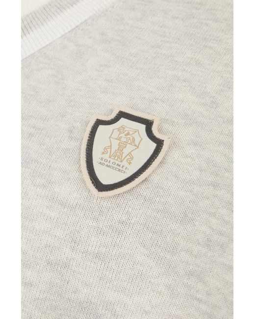 Brunello Cucinelli White V-Neck Logo Embroidered Vest for men