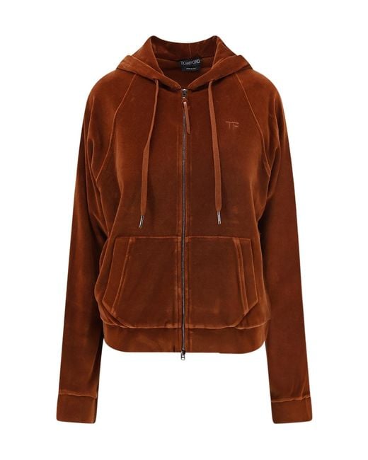 Tom Ford Brown Zip-Up Drawstring Hoodie