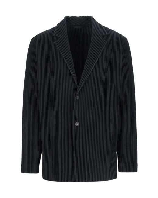 Homme Plissé Issey Miyake Blue Homme Pliss Issey Miyake Single-Breasted V-Neck Blazer for men