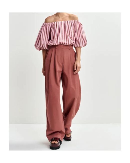 Essentiel Antwerp Red Striped Embellished Blouse