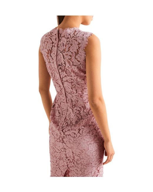 Dolce & Gabbana Pink Floral Lace Midi Dress