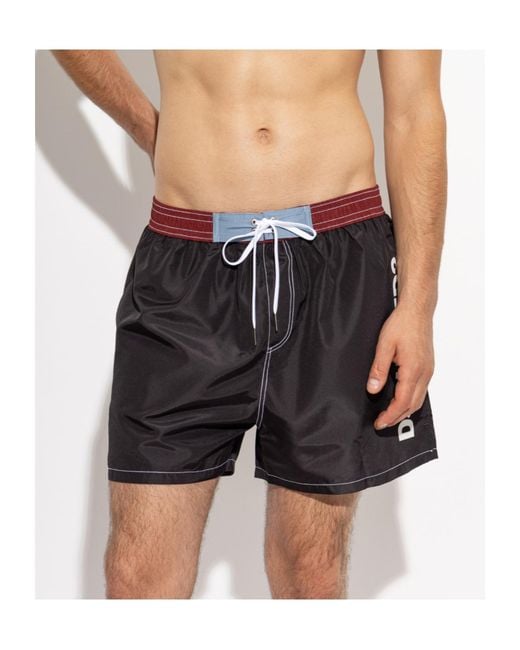 DSquared² Black Wide-Leg Swim Shorts for men