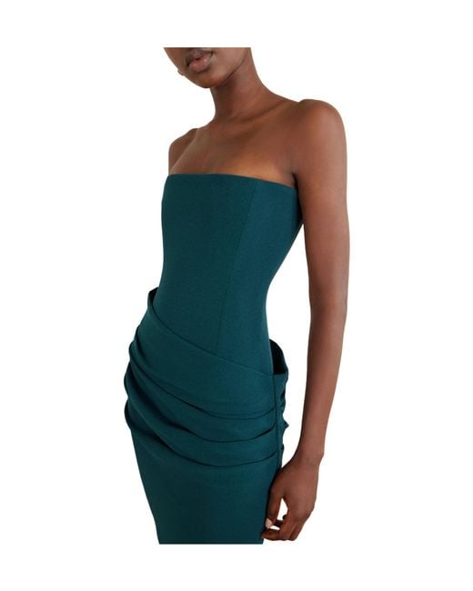 Alex Perry Green Strapless Draped Midi Dress
