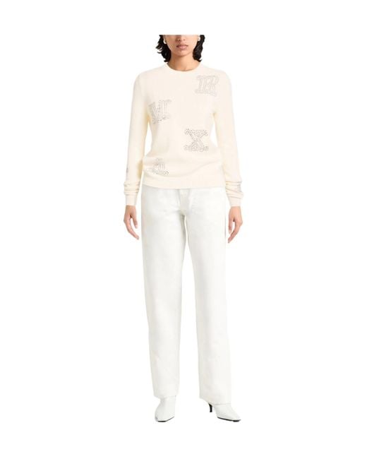 Max Mara White Solid Lightweight Cashmere Knit Sweater