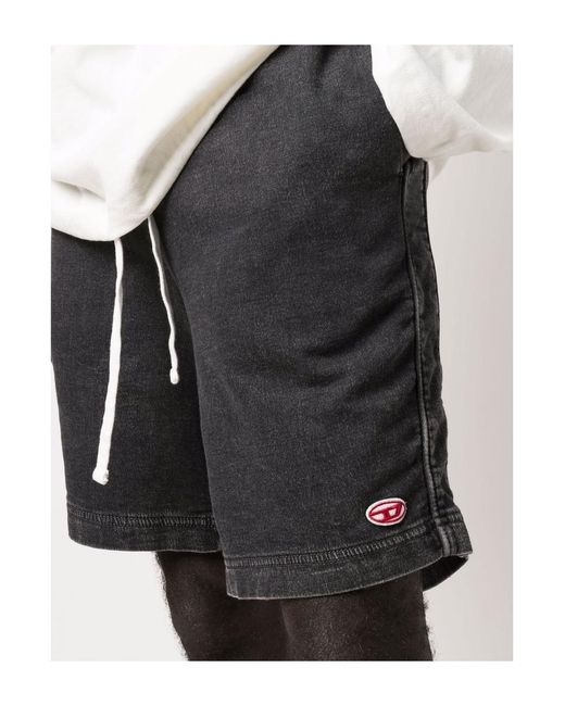 DIESEL Gray Logo Patch Drawstring Shorts for men