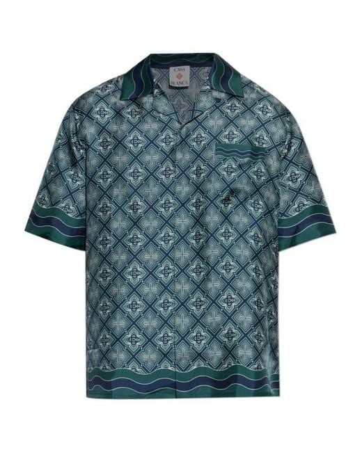 Casablanca Blue Radiating Monogram Cuban Shirt for men