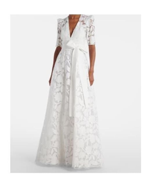 Elie Saab White Embroidered Floral Gown